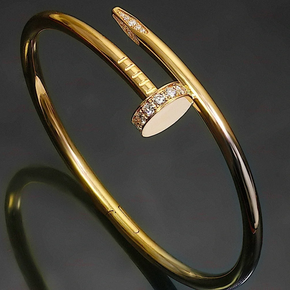 NWOT Elegant Gold Nail-Style Cuff Bracelet W/ Stones. Popular designerclick lock